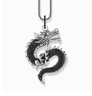 Silver blackened dragon pendant with black zirconia