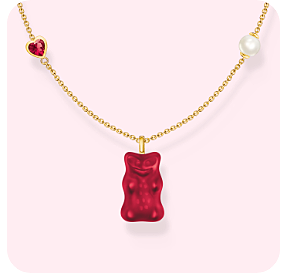Silver necklace with pink Goldbears pendant and zirconia