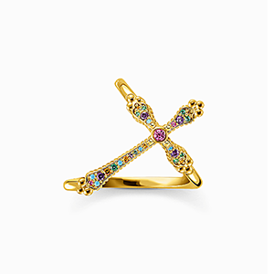 Ring royalty cross gold colourful stones