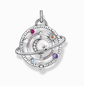 Silver pendant in cosmic design with colourful stones