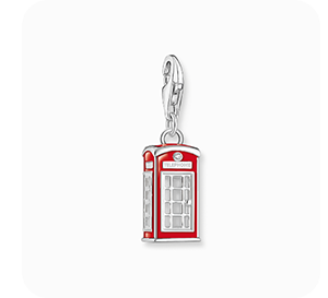 Silver charm pendant LONDON telephone box with red cold enamel