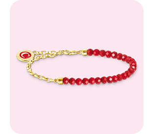 Gold-plated member charm bracelet with red beads