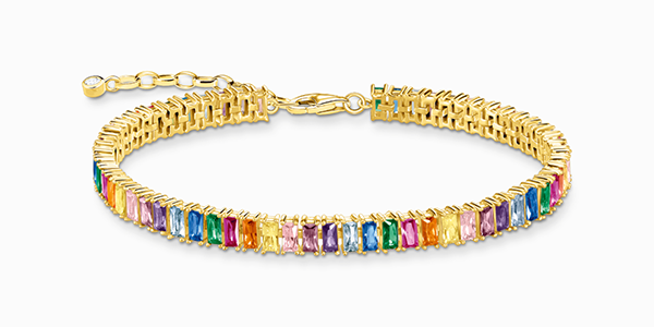 Tennis bracelet with colourful stones gold plated