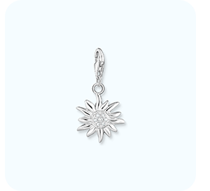 Charm-Anhänger Edelweiß Blume mit weißem Stein Silber