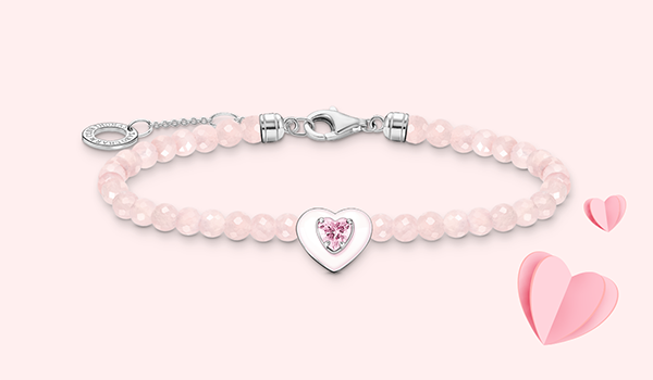 Bracelet heart with beads of rose quartz