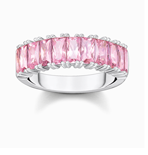 Ring with pink stones pavé silver