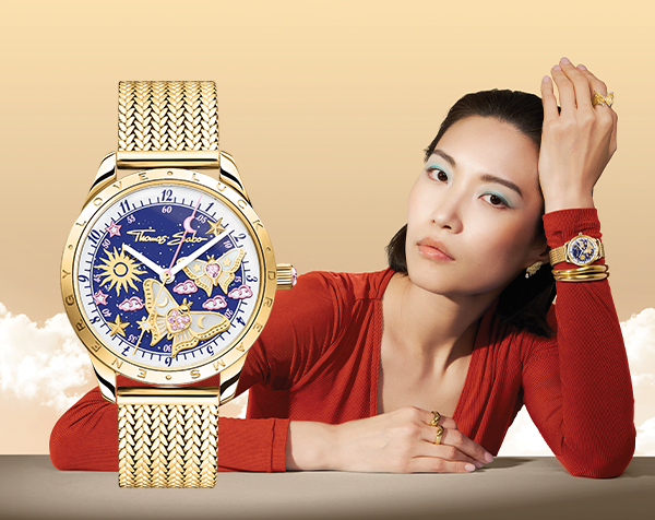 Gold-coloured ladies' watch with butterflies