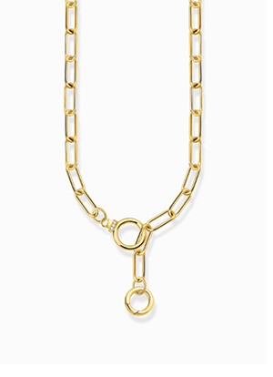 Yellow-gold plated link necklace with ring clasps and zirconia