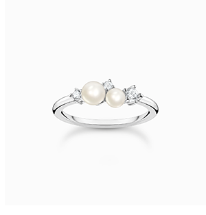 Ring pearls with white stones silver
