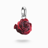 Charm pendant red rose blossom Connect silver