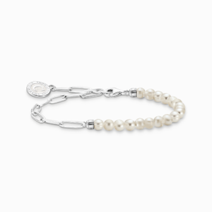 Member Charm bracelet with white pearls and CHARMISTA COIN, silver