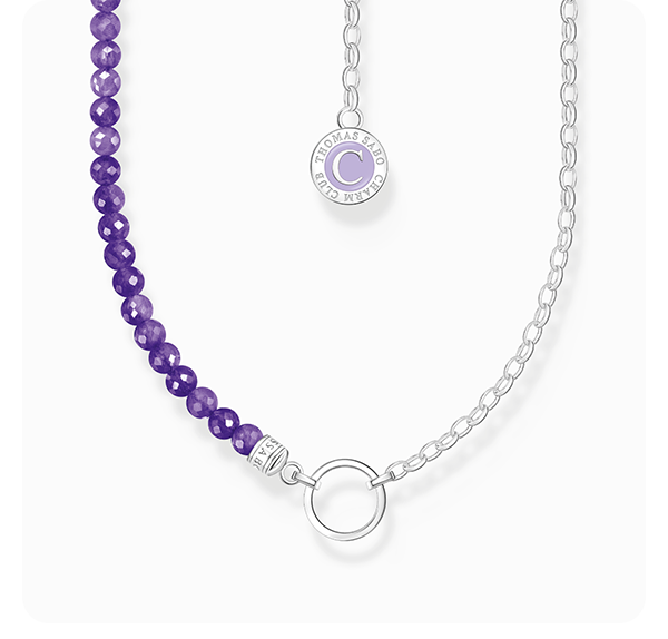 Member Charm necklace with violet imitation amethyst beads silver