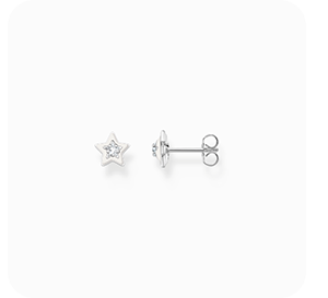 Ear studs with white stones and white cold enamel silver