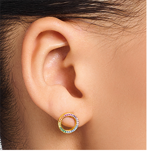 Gold plated ear studs Together round with coloured stones