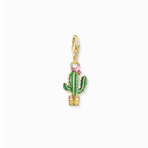 Charm pendant green cactus gold plated