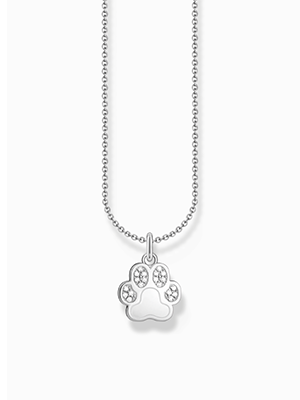 Silver necklace with paw pendant and white zirconia