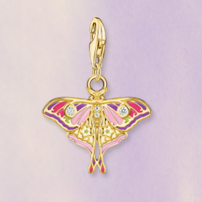 Gold-plated charm pendant in colourful moth design