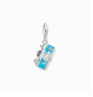 Charm pendant turquoise retro camera silver