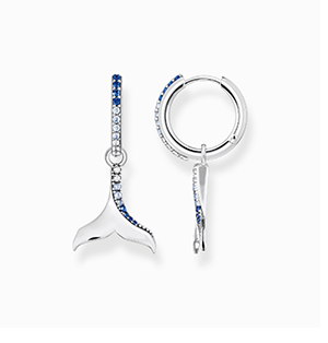 Hoop earrings tail fin with blue stones