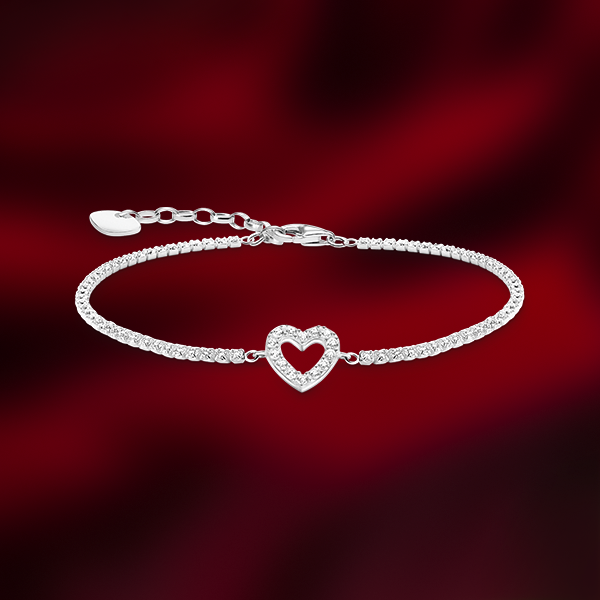 Silver tennis bracelet Heart with white stones