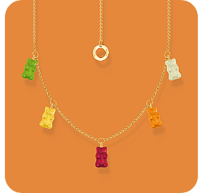 Gold-plated necklace with 5 colourful goldbears