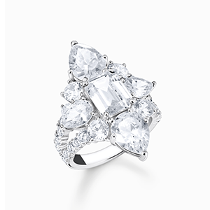 Silver cocktail ring with white zirconia in different sizes