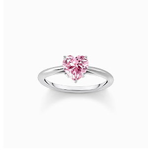 Silver ring with pink, heart-shaped zirconia