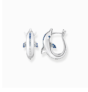 Hoop earrings dolphin with blue stones