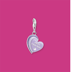 Charm pendant BEST FRIENDS with violet cold enamel silver blackened