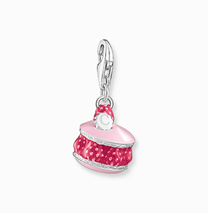 Silver charm pendant with pink raspberry macaron