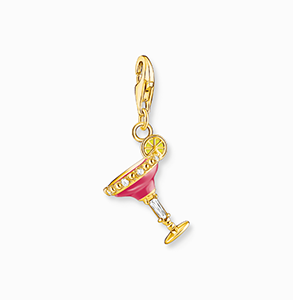 Charm pendant red cocktail glass gold plated