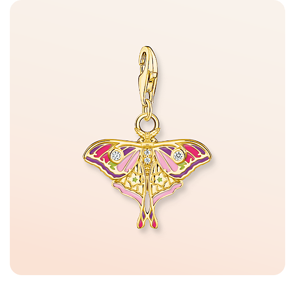 Gold-plated charm pendant in colourful moth design