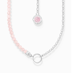 Member Charm necklace with beads of rose quartz and Charmista Coin silver