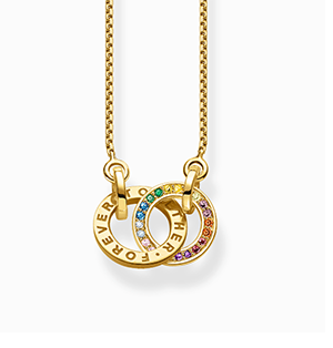 Gold plated necklace Together with two rings and coloured stones