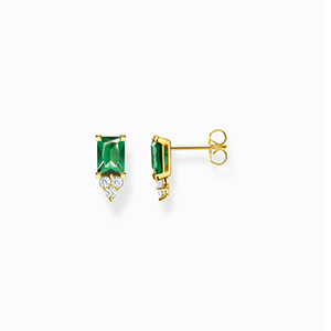 Ear studs with green stone gold plated