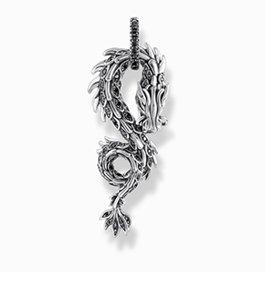 Silver blackened dragon pendant with black zirconia