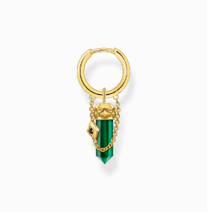 Gold-plated single hoop earring with green malachite pendant