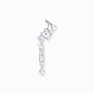 Silver single ear stud in ear climber style with white zirconia