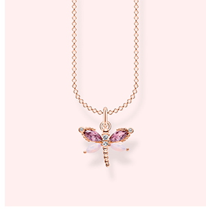 Necklace dragonfly with stones rose gold