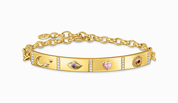 Yellow-gold plated bracelet with long bridge and various stones