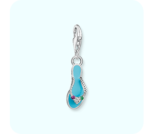 Charm pendant turquoise flip flop with colorful stones silver