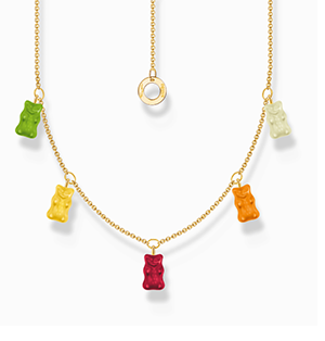 Gold-plated necklace with 5 colourful goldbears