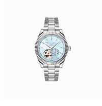 Silver automatic watch with 36 mm and ice blue dial