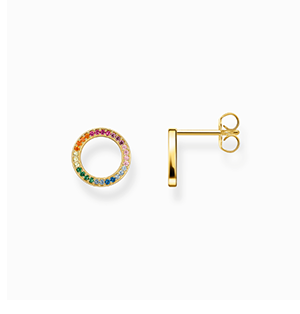 Gold plated ear studs Together round with coloured stones