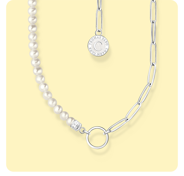 Member Charm necklace with white pearls and Charmista Coin silver