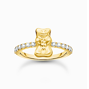 Ring mit HARIBO Goldbär und Steinen vergoldet