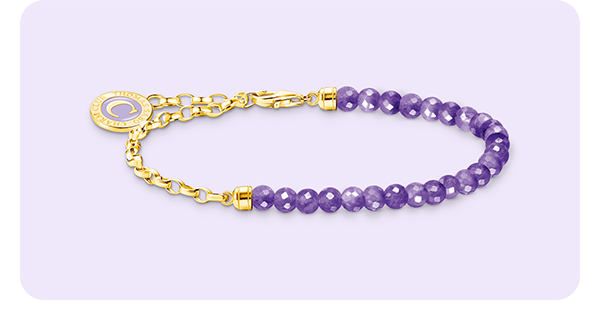 Charm carrier: link bracelet with violet beads