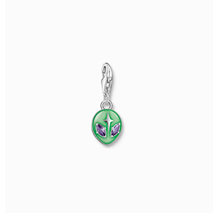 Charm pendant alien with green cold enamel and white zirconia silver