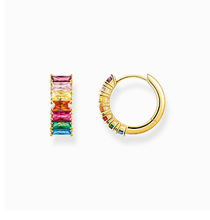 Hoop earrings with colourful stones pavé gold plated
