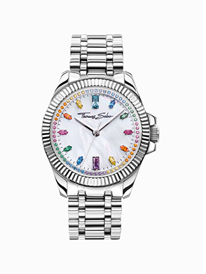 Watch for women Divine Rainbow with coloured stones silver-coloured